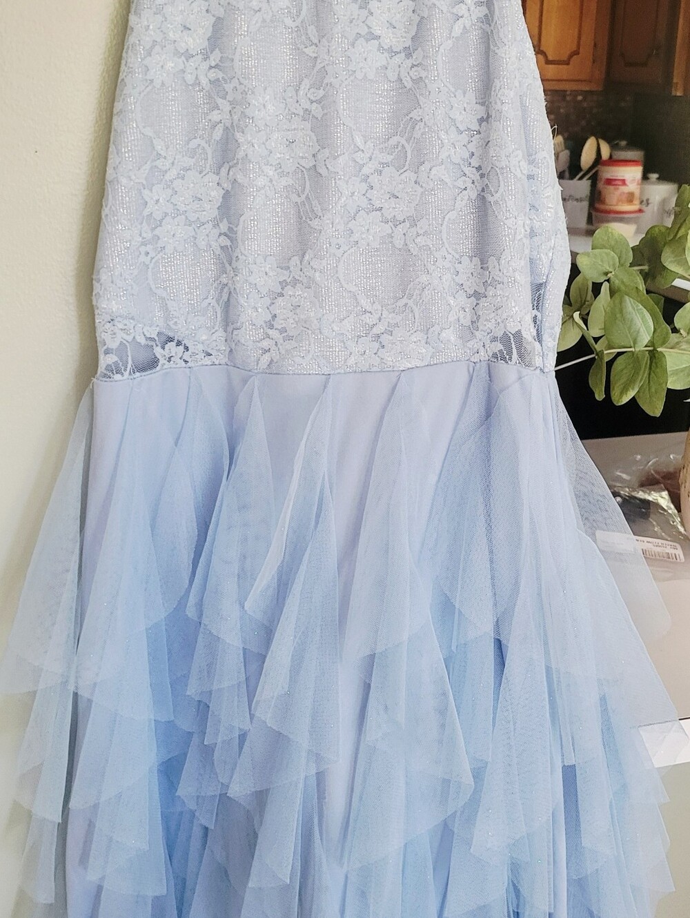 Light Blue Lace & Tulle Ruffle Girls' Formal Dress